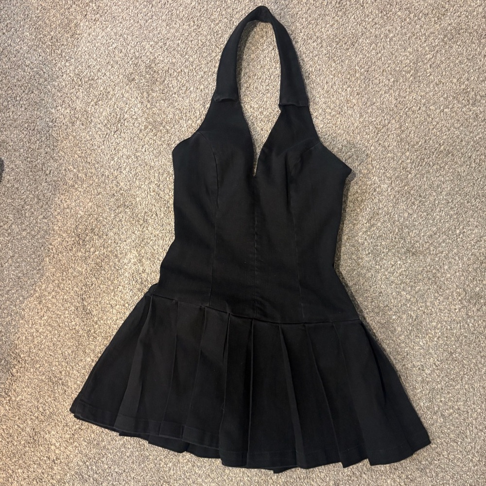 NWT Black Denim Halter Neck Dress